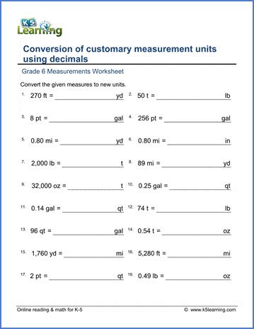 decameters, and kilometers (Metric units). . Converting customary units worksheet